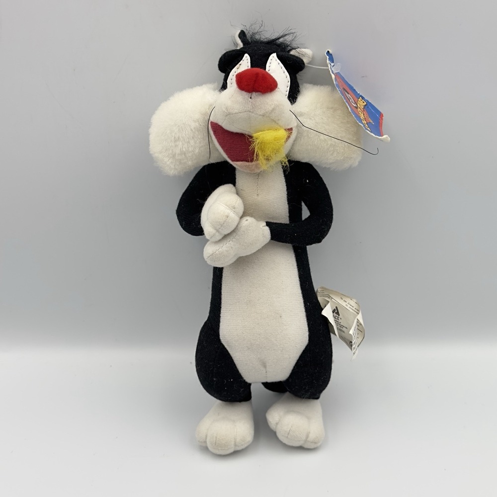 Vtg 1998 Looney Tunes Sylvester Plush ACE 9" Warner Bro Eating Tweety Feather
